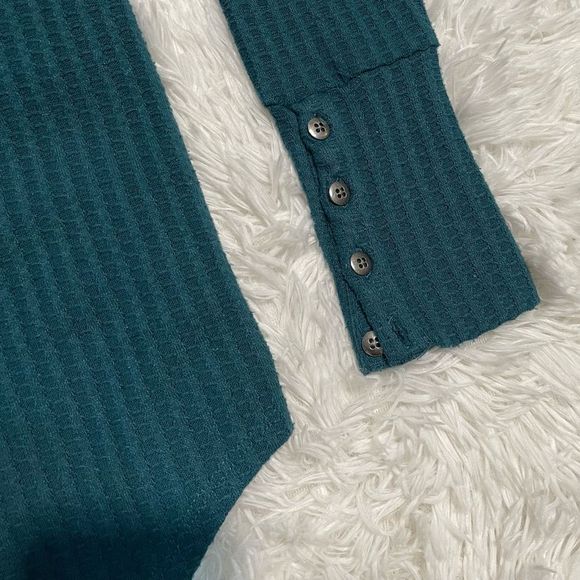 Chaser Thermal Knit Waffle Long Sleeve Top S Teal - Picture 8 of 12